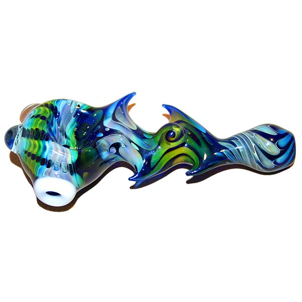 Glass Pipe – Fumed Cobalt Blue Glass with Spikes