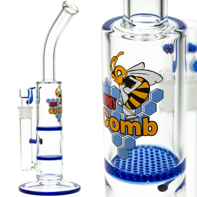 Black Leaf Glass Bong With Double HoneyComb Perc