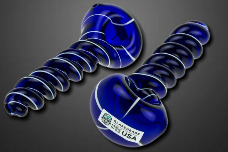 Twisted Cobalt Spoon Pipe with Stripe by GlassHeads